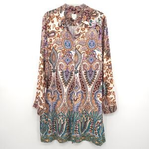 Chico's paisley‎ button up long tunic top Size 2 (L)